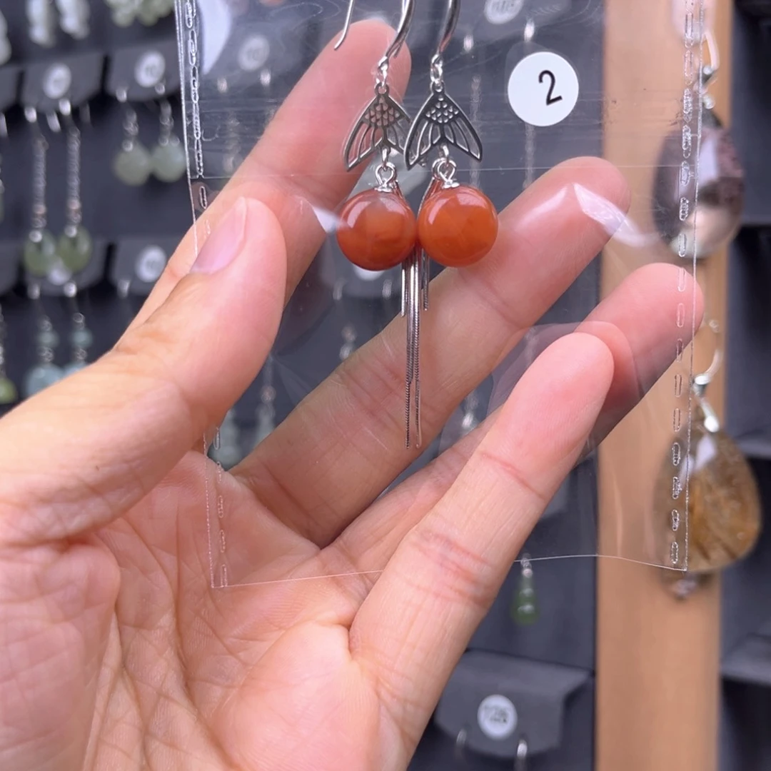 南红玛瑙银S925镶嵌耳饰木*姐