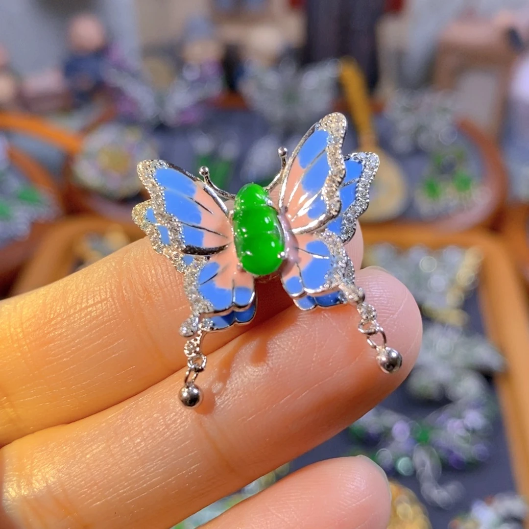 吊坠(不含链)银S925镶嵌翡翠