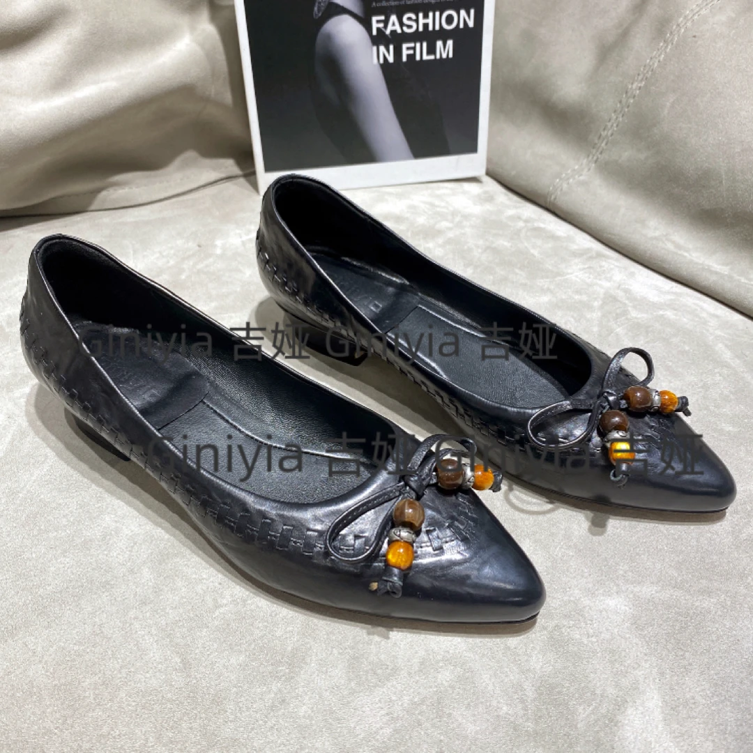 黑色浅口女单鞋胎牛时尚百搭新款秋季真皮大底手工鞋软底舒适气质