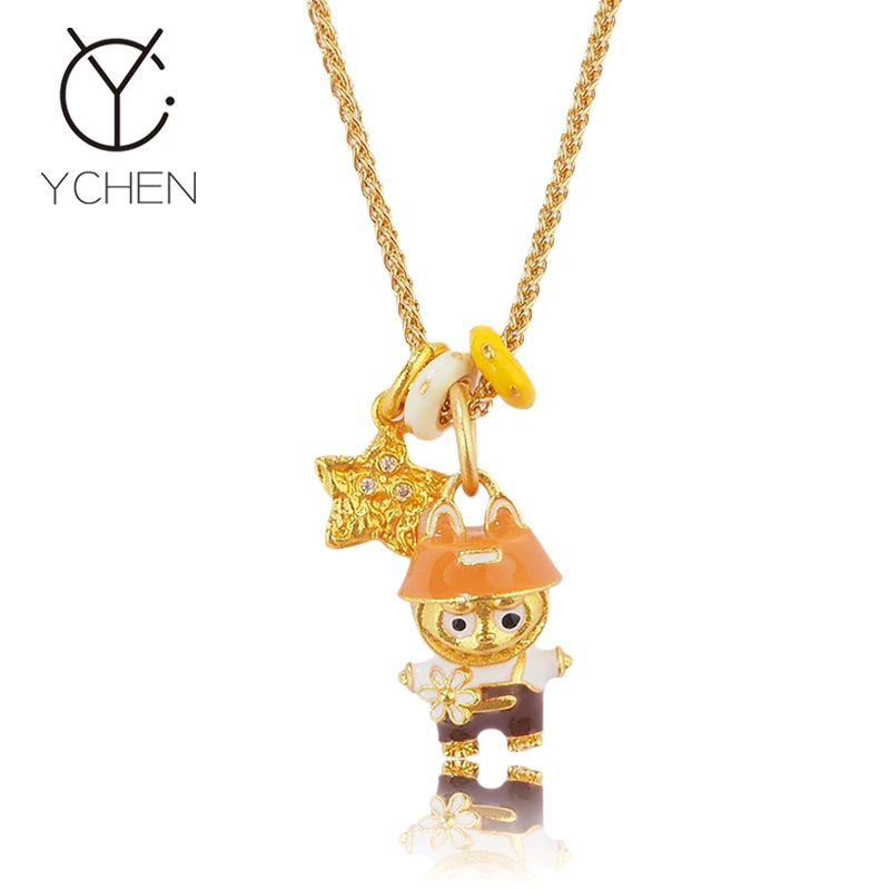 铜合金项链 超闪可爱戴帽子的小雏菊Labubu项链毛衣链锁骨链