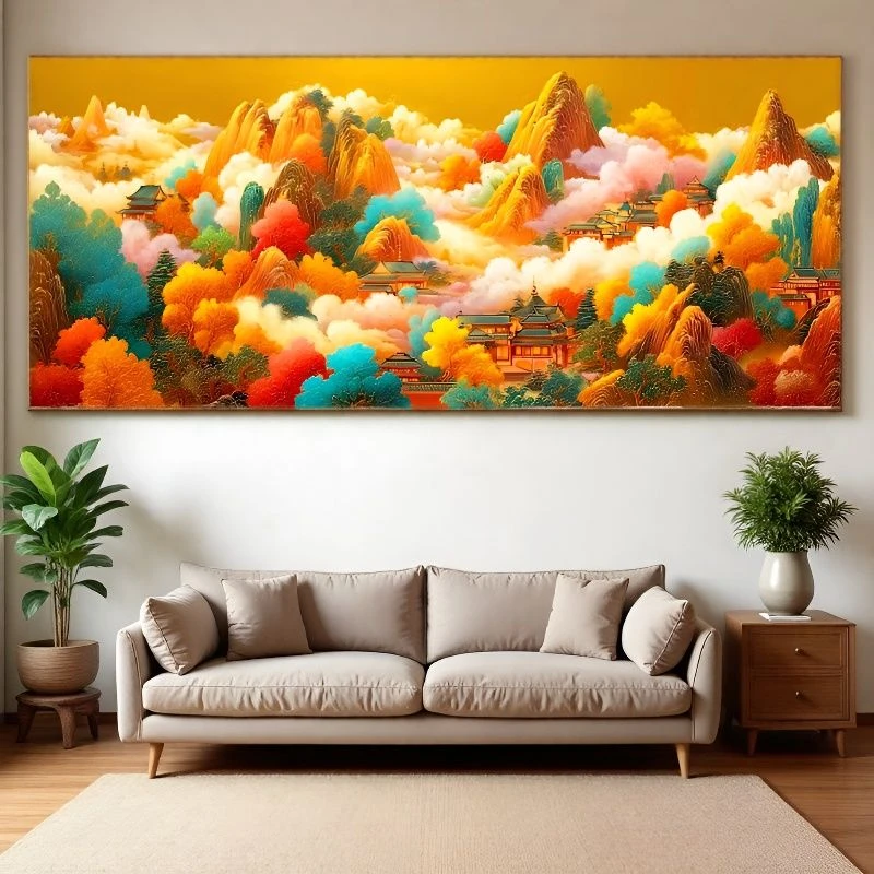 1.8大纯手工绣好十字绣成品9325日照金山客厅挂画