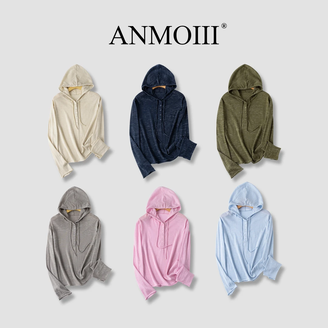 ANMOIII【初菡】秋冬连帽卫衣休闲半开扣连帽廓形奶糯感女装上衣