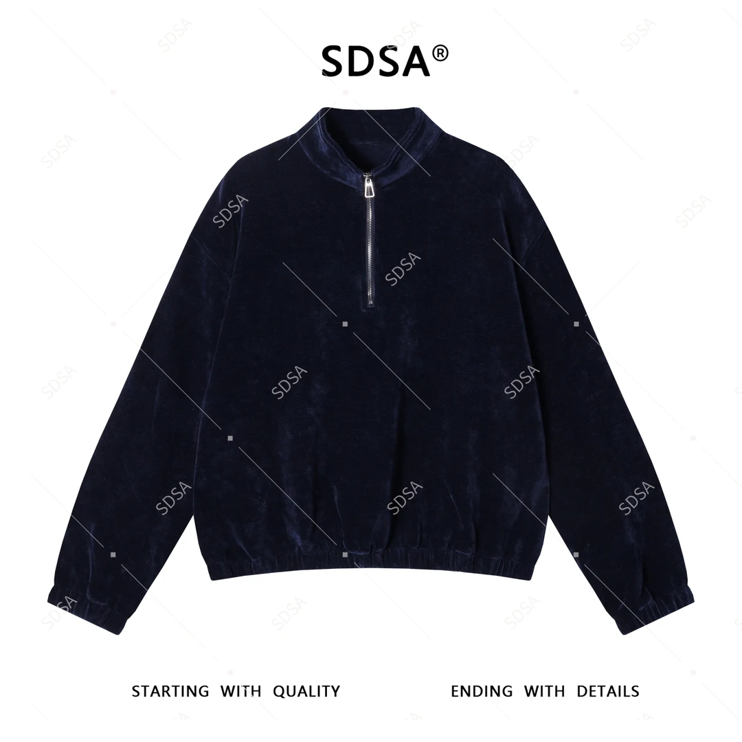 SDSA男士秋冬新款轻奢痞帅男装老钱风绒面半拉链立领卫衣百搭时尚