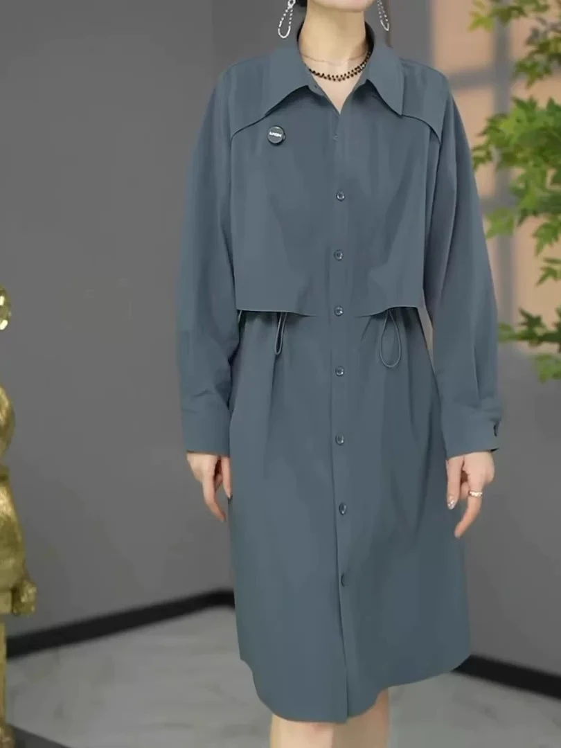 原创设计师款高货欧版洋气春款衬衣领宽松显瘦连衣裙打底裙
