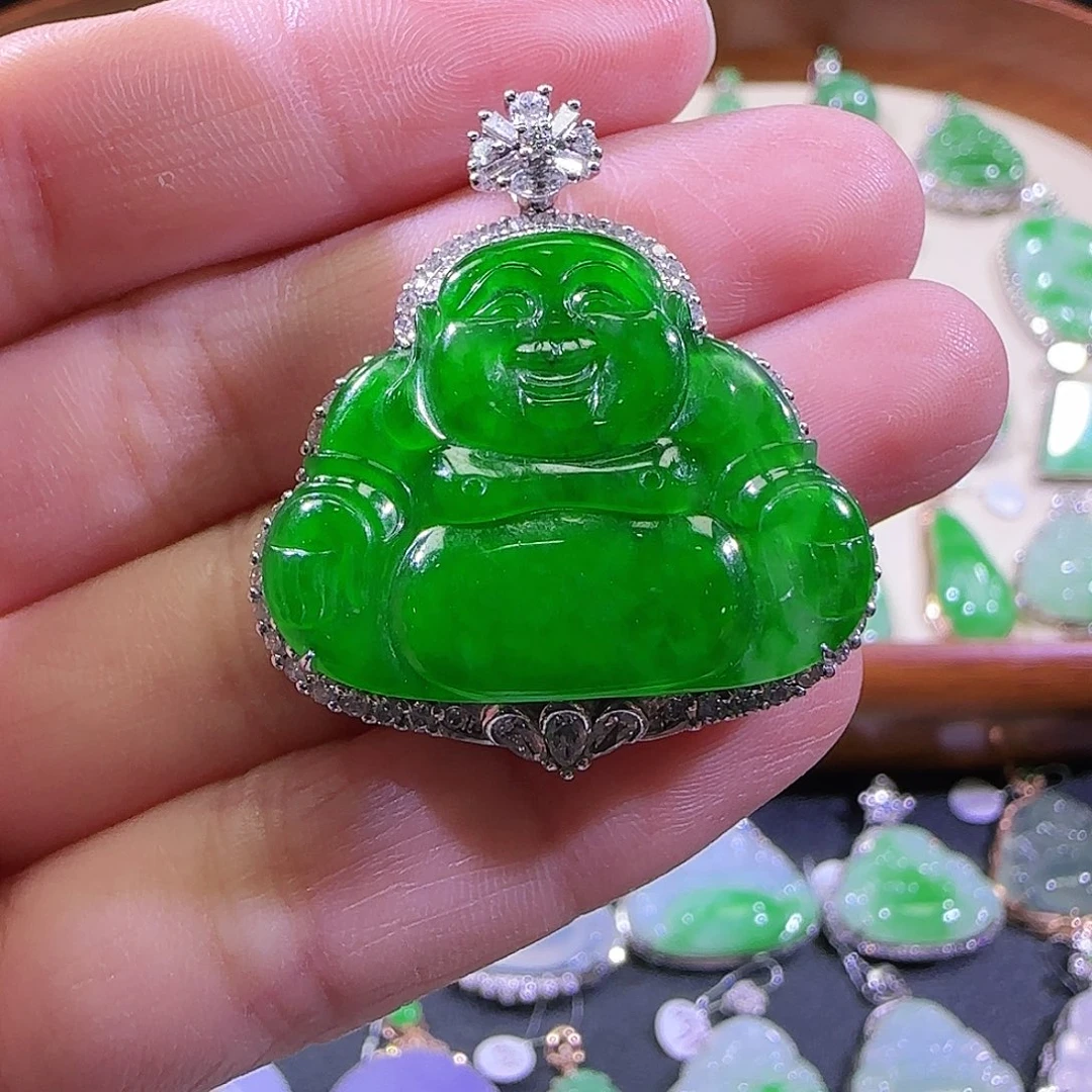 翡翠18K金镶嵌吊坠(不含链)