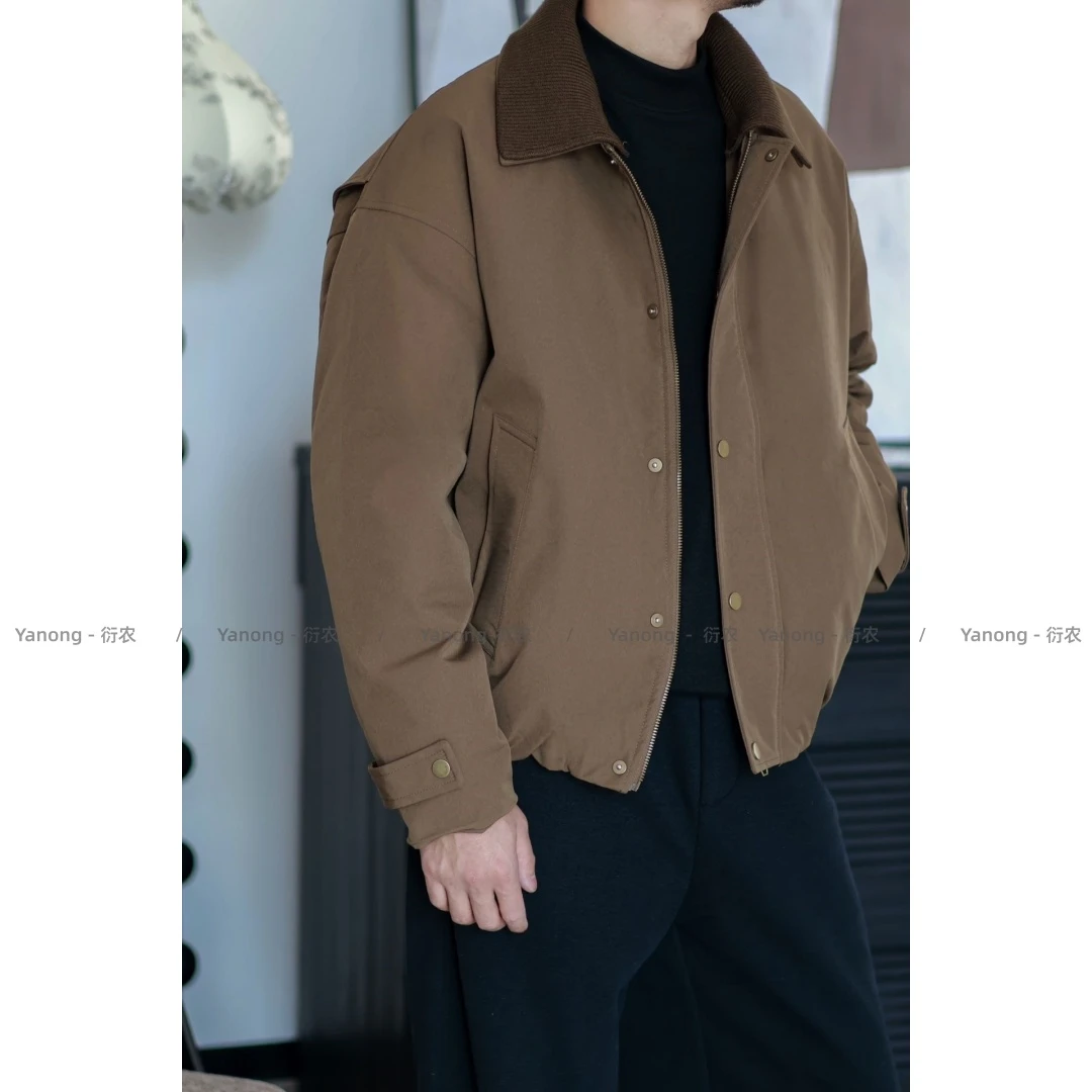 巴恩风羽绒服夹克男翻领防风冬季新款简约复古保暖工装休闲外套