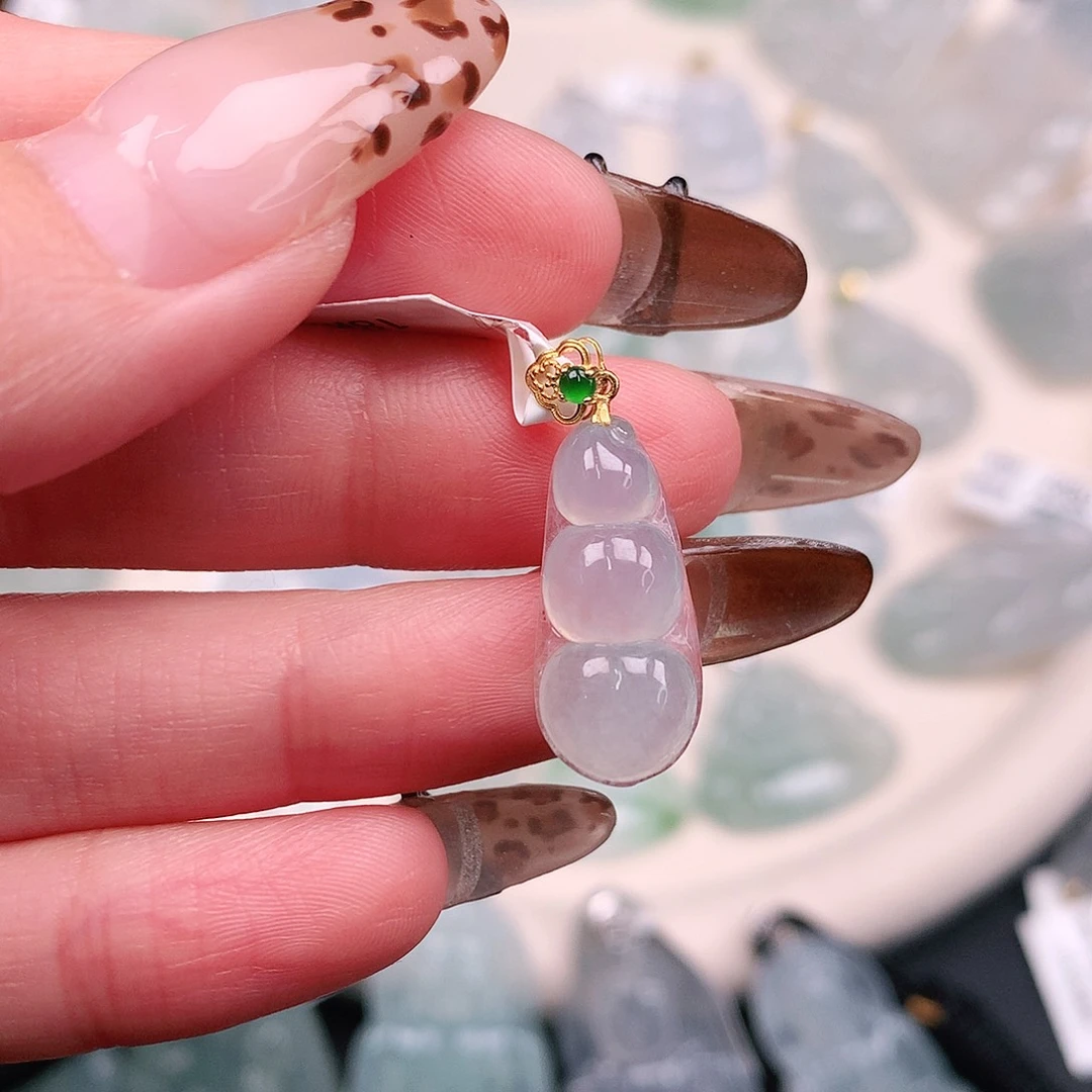 翡翠颈饰18K金镶嵌冰豆26、19.7、9.5、4.6