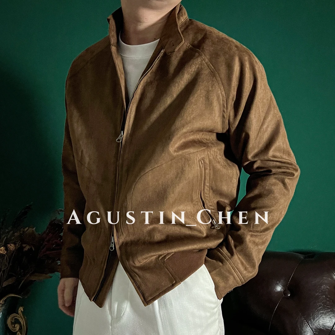 Agustin_Chen 意式插肩袖反绒飞行员夹克老钱风轻奢休闲男士夹克