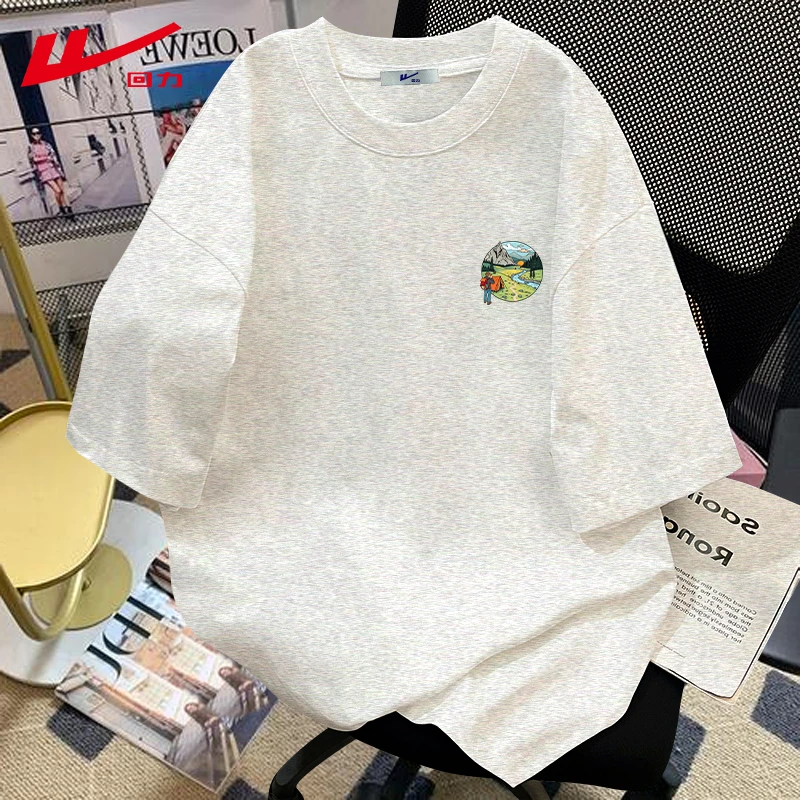 回力夏季夏装纯棉短袖T恤运动情侣装男女宽松圆领多巴胺嘻哈穿搭