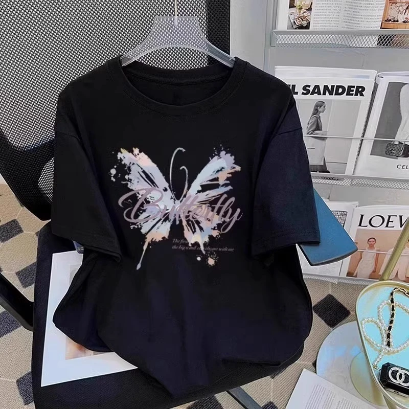 女童纯棉圆领短袖T恤新款夏季中大童儿童洋气宽松上衣打底衫体恤