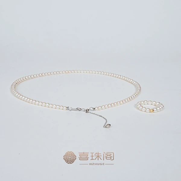喜珠阁S925银淡水珍珠白珠baby珠全珠链戒指套装小仙女简约时尚