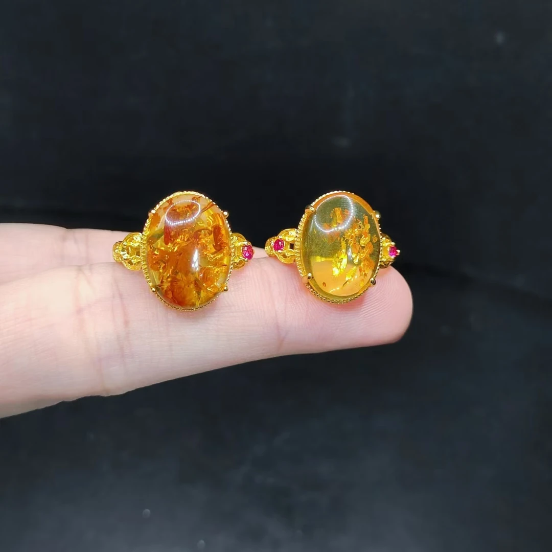 【康康严选】花珀琥珀蛋面戒指X9【多样性发其一】约15-11mm