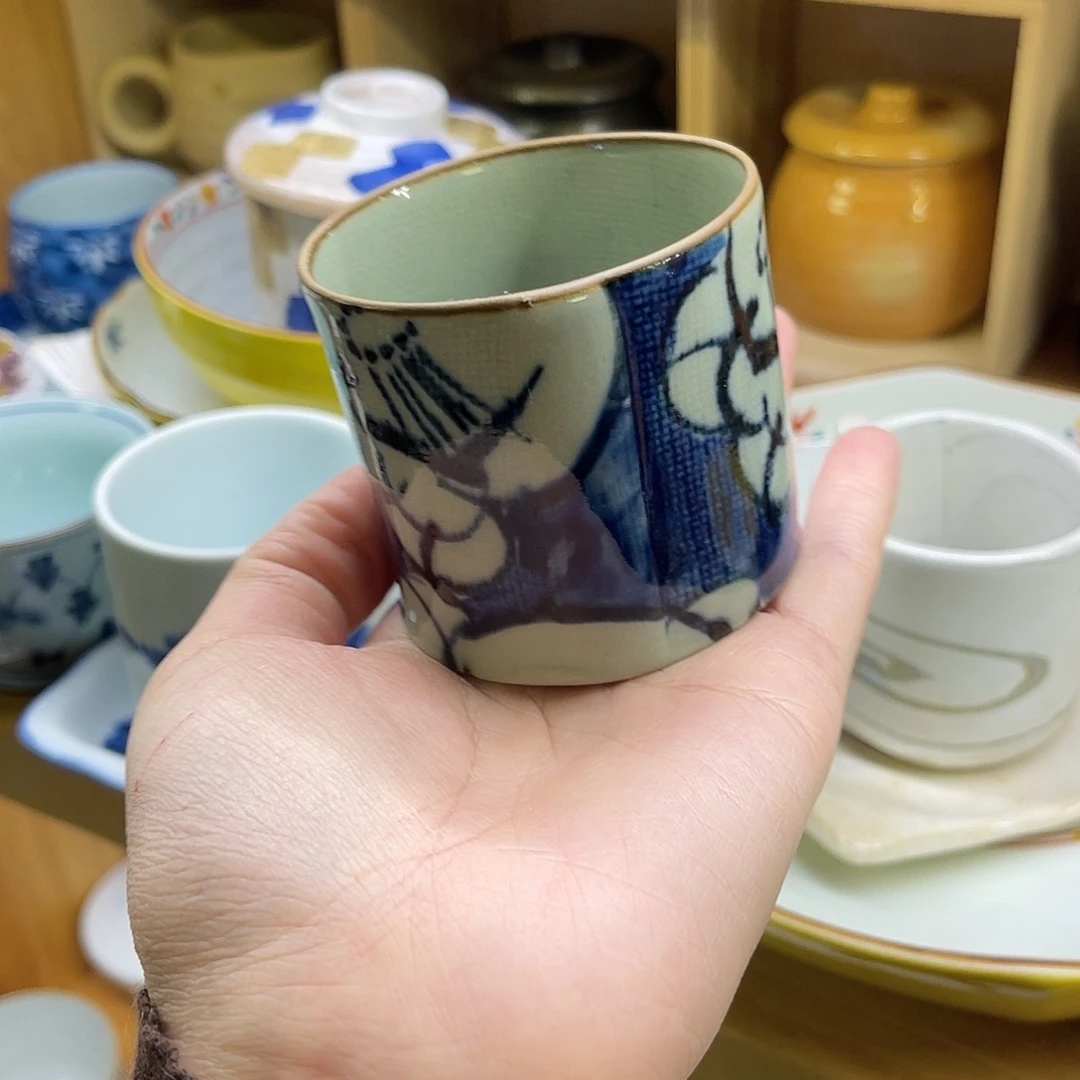 瓷片薄胎织布青花杯子31