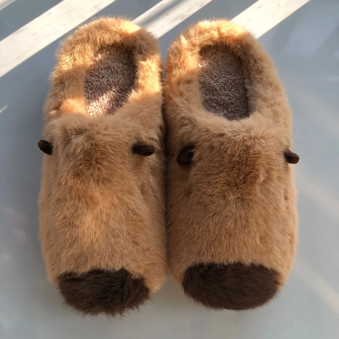 卡皮巴拉毛绒棉拖鞋男女款秋冬季室内家居防滑保暖加绒软底