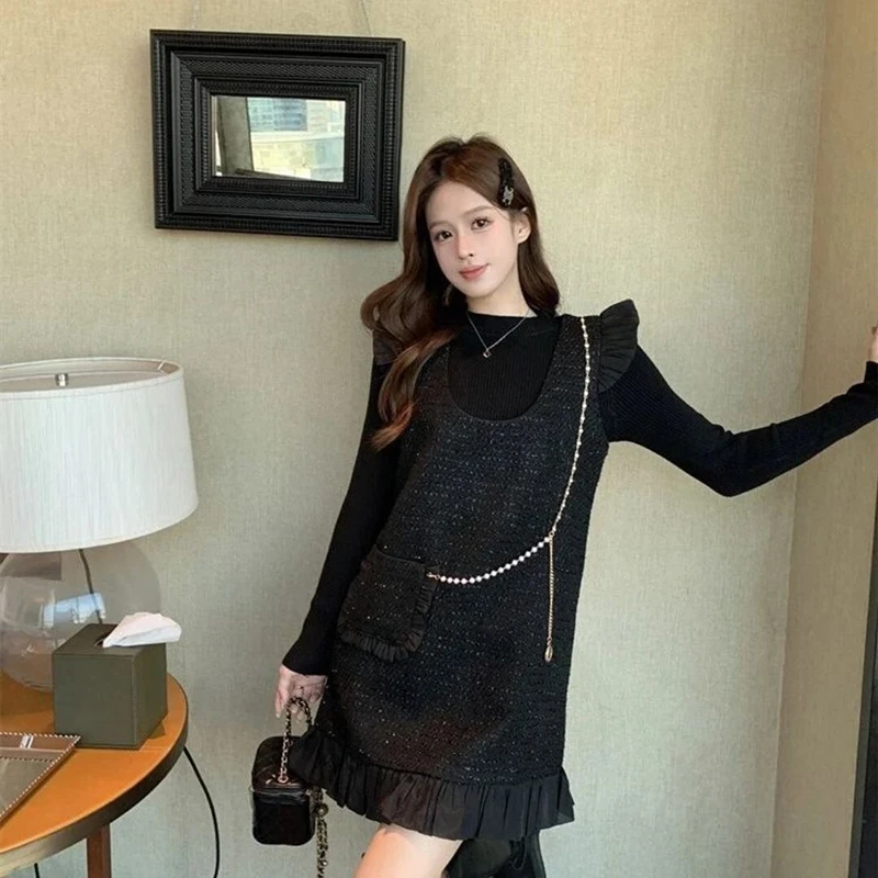 原创设计连衣裙吊带针织背带裙春秋小众特色时尚套装