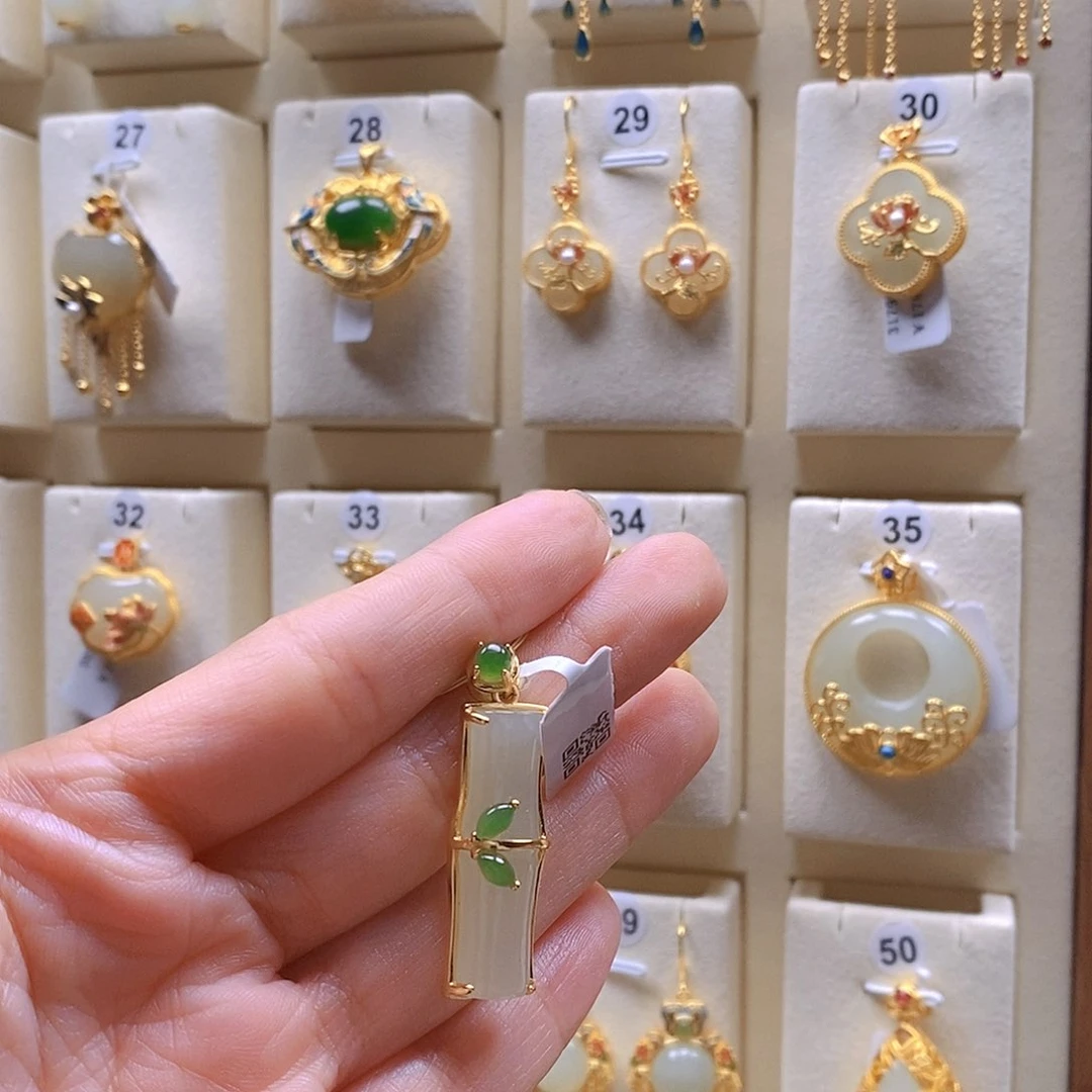 和田玉颈饰银S925镶嵌