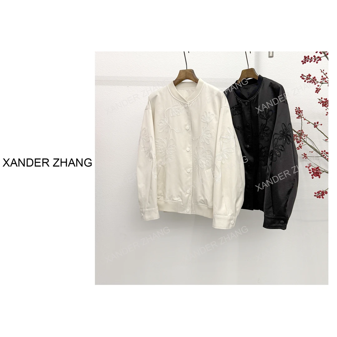 山大张定制款精美绣花高品质棒球外套YBJ1J055宽松中长款减龄时髦