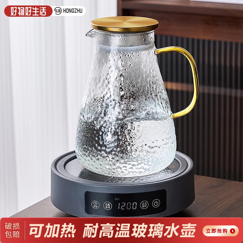 冷水壶玻璃凉水壶大容量高硼硅耐热耐高温锤纹水杯家用加厚泡茶壶