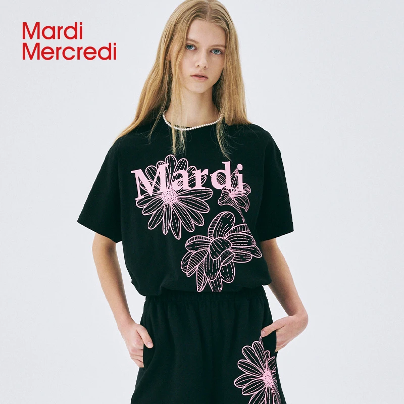 【Mardi Mercredi】【商场同款】多花小雏菊百合三花短袖t恤宽松X