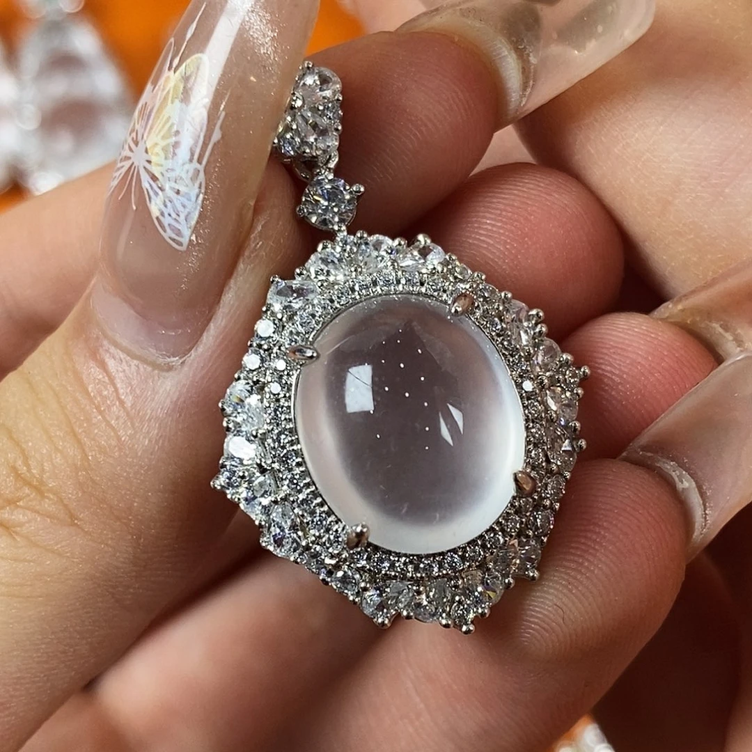 石英质玉银S925镀金镶嵌项链