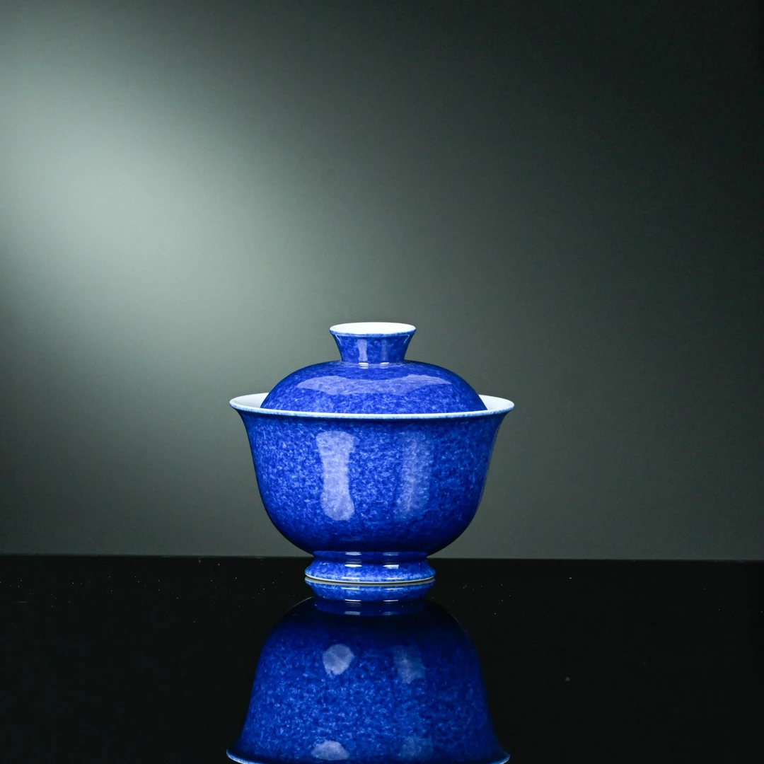 【逸古堂·撒蓝盖碗】景德镇逸古堂·撒蓝盖碗盖下125毫升