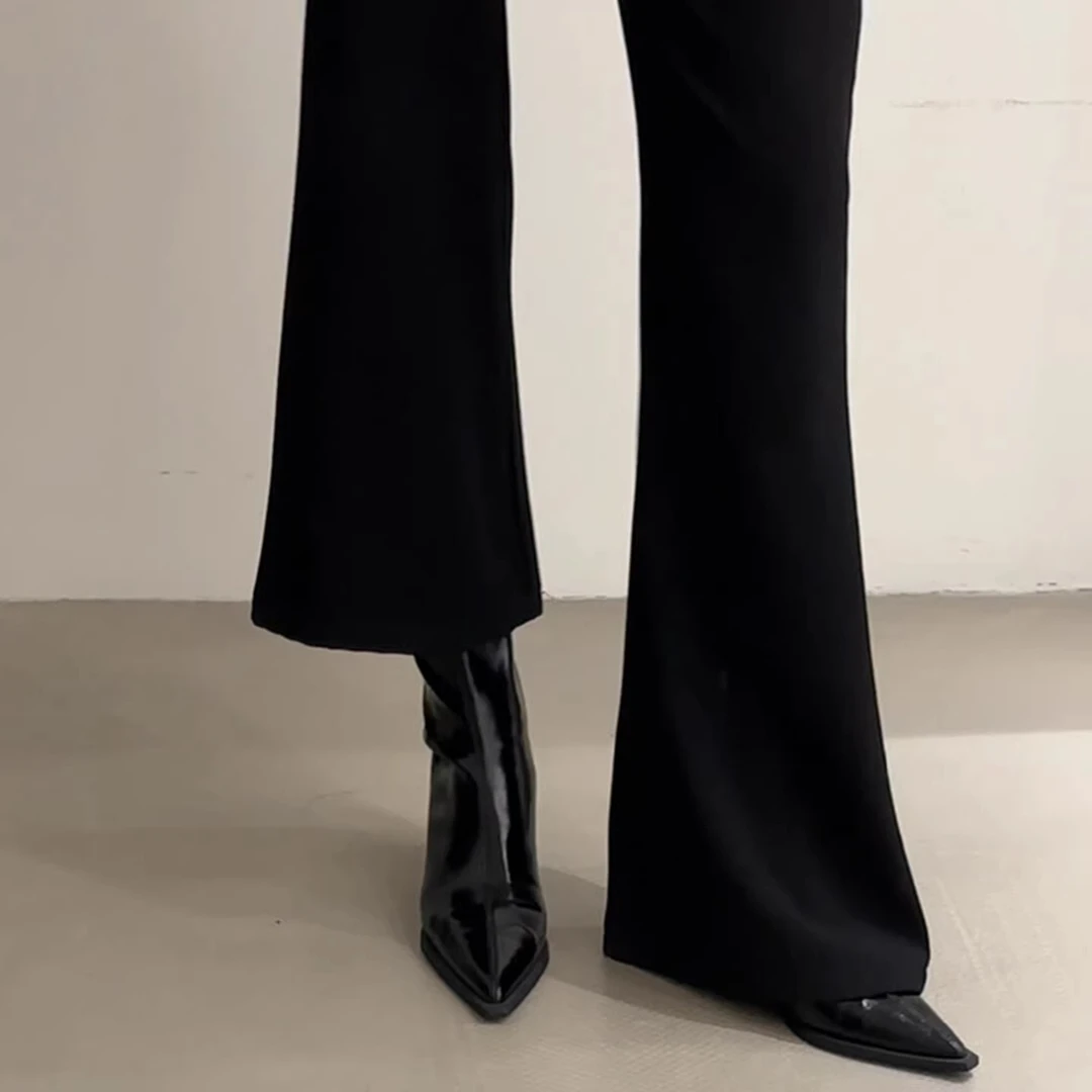 黑色尖头粗跟短靴女秋冬加绒高跟瘦瘦靴子显瘦百搭气质洋气小踝靴