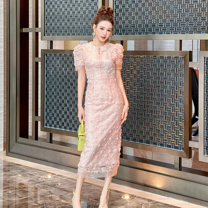 独特漂亮掐腰裙子重工钉珠连衣裙女早秋新款高级感收腰显瘦包臀裙