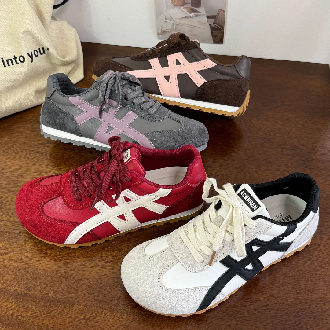 红色低帮时尚青春复古韩版百搭潮流港风新款小众学院系带休闲板鞋