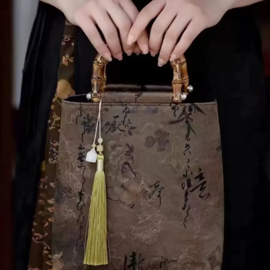 新中式国风包包香云纱手拎包小方包配旗袍的手提包桑蚕丝女小拎包