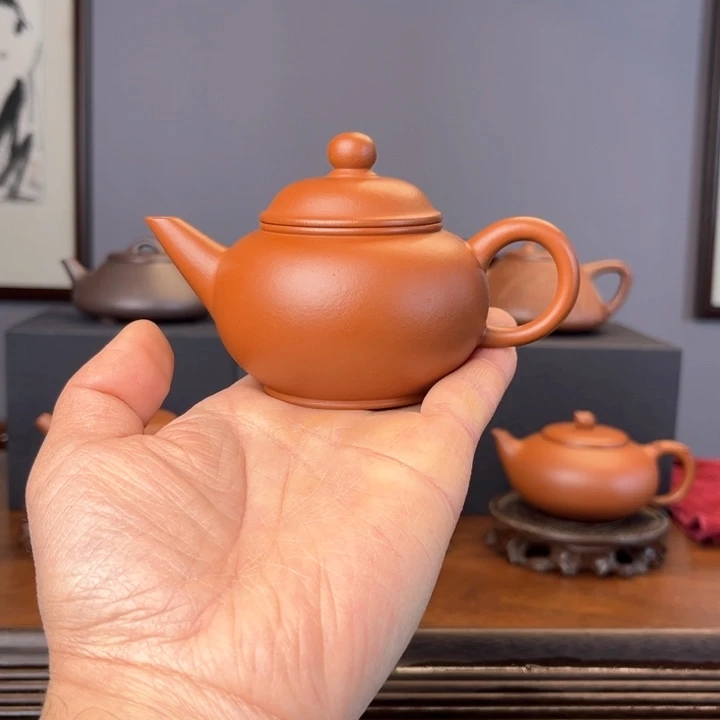 紫砂茶壶比*卜水平壶 独孔 半手工制作 朱泥