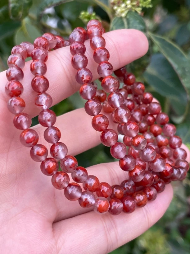 精品南红6mm绕手4圈手串，紫底飘花，颗颗鸡血，非常漂亮