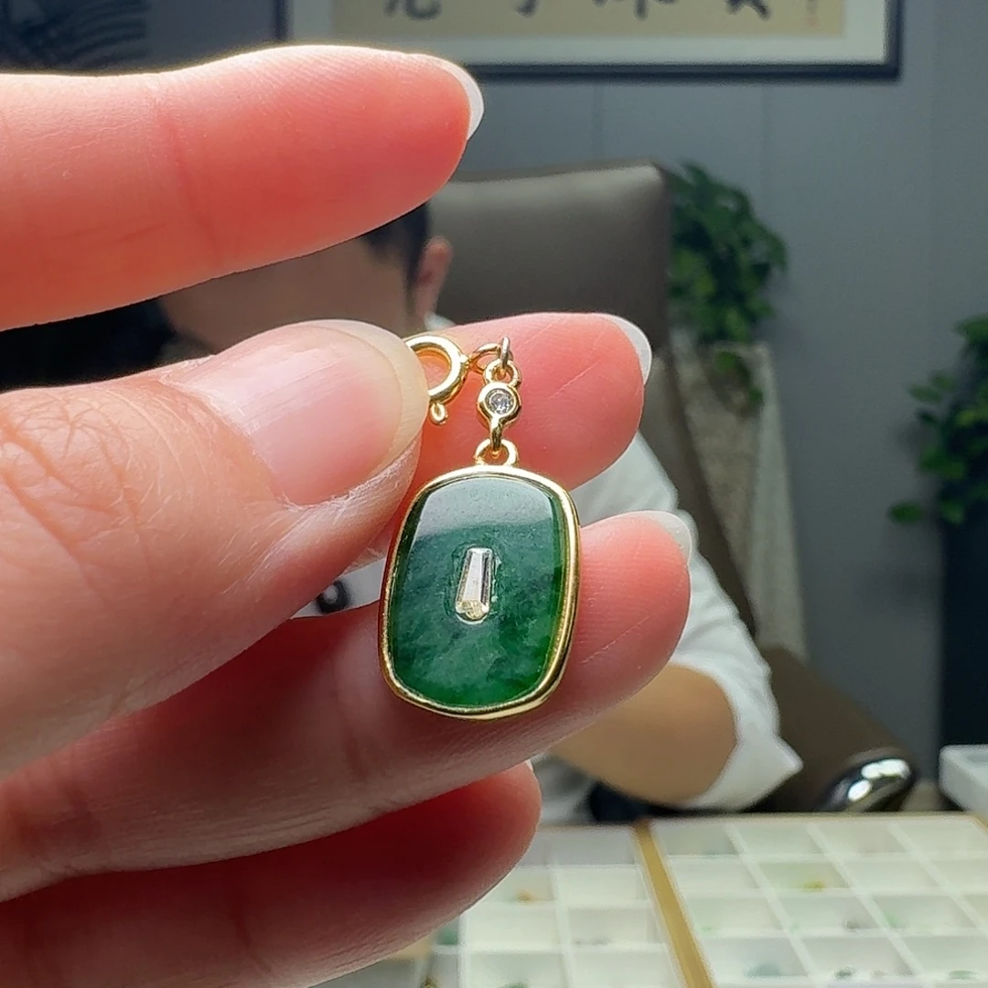 翡翠银S925镶嵌吊坠(不含链)天然