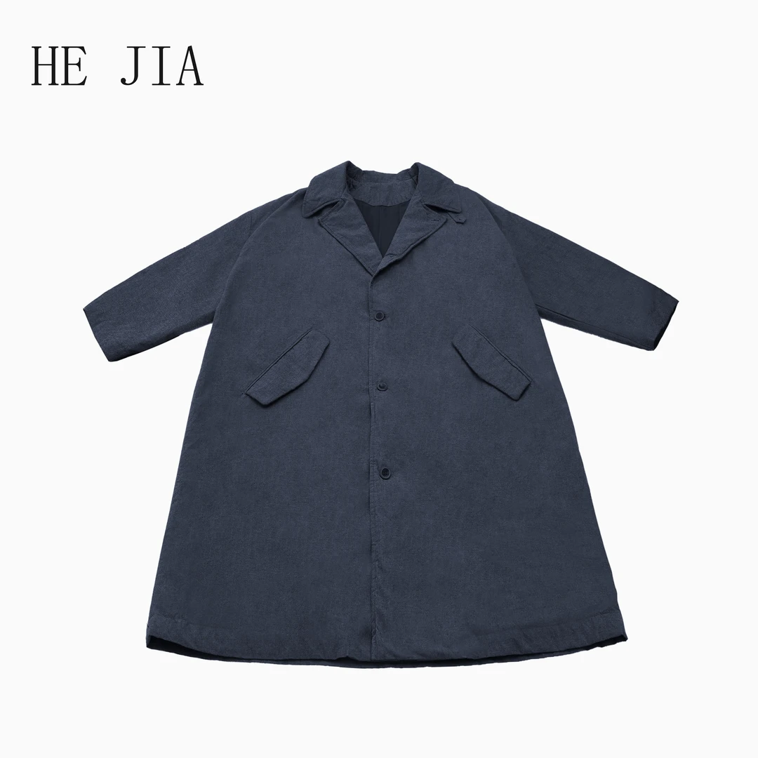 和家【随性冬日】复古慵懒风简约西装领长款加厚棉服外套