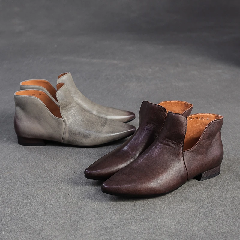 小众浅口单鞋女头层牛皮2025新款秋季软底平底单靴休闲时尚皮靴子