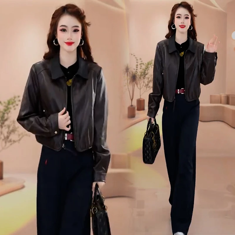 时尚短款皮衣外套女2025秋季新款洋气显瘦小个子机车服PU皮夹克潮