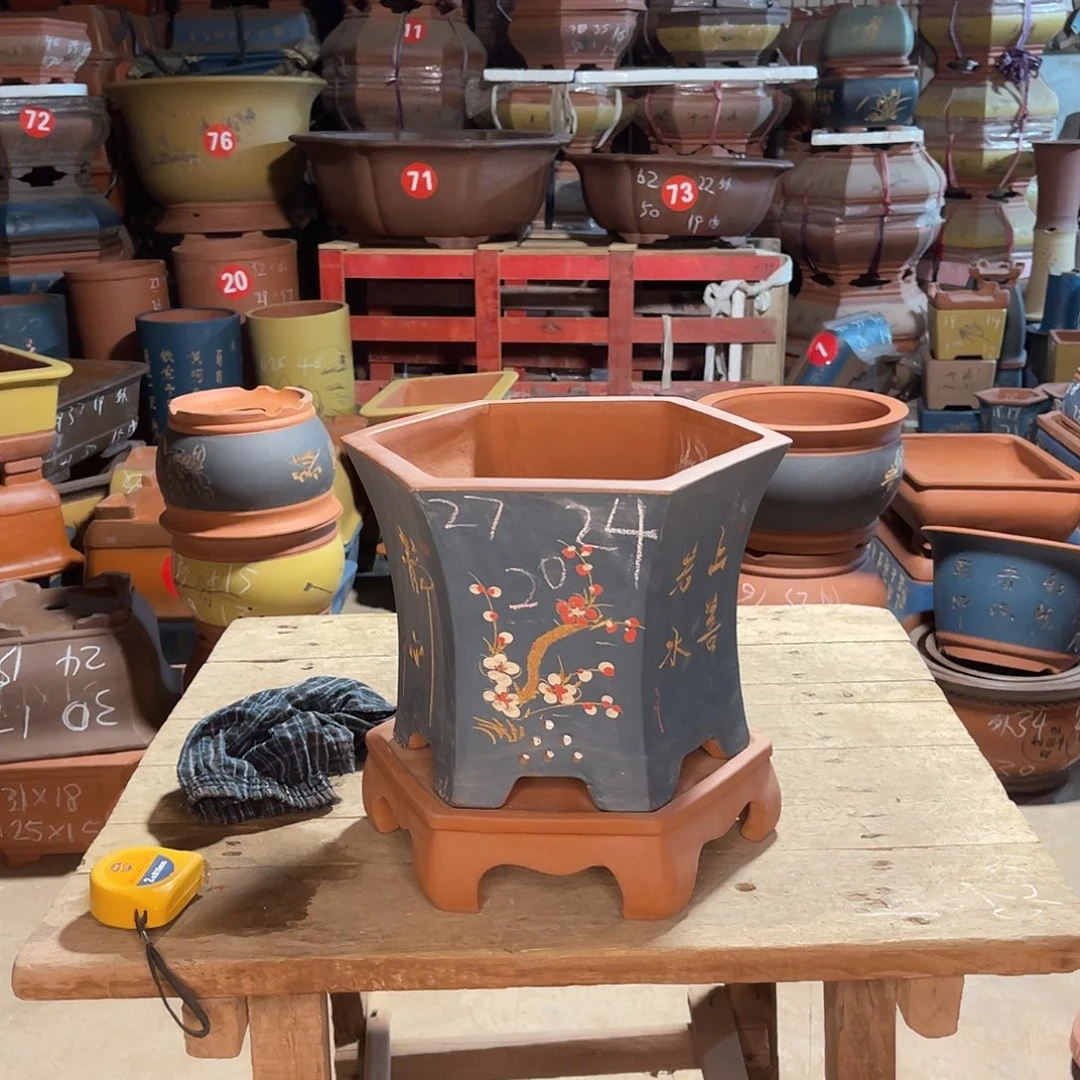 紫砂花盆六方盆一个