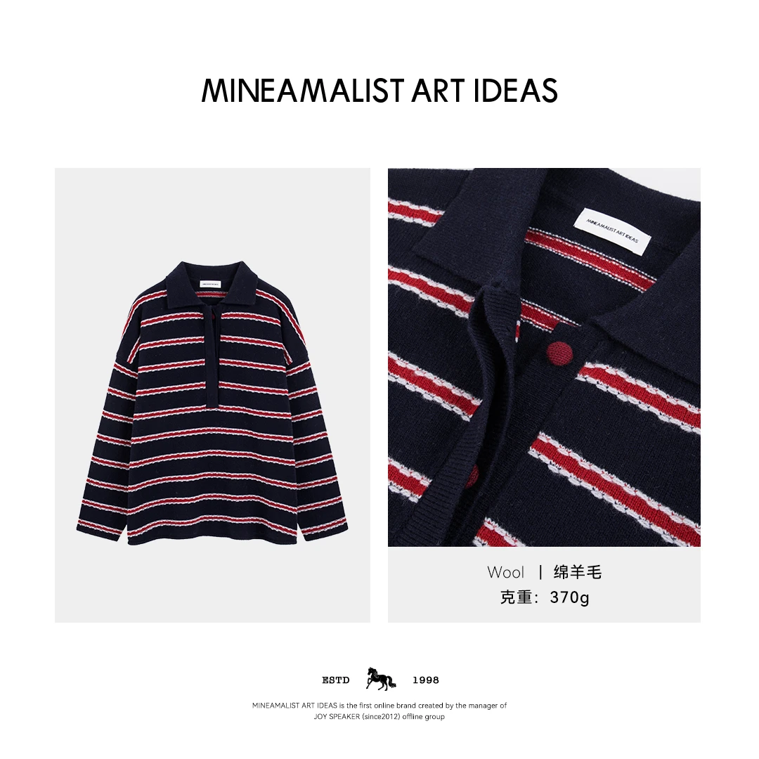 MINEAMALIST ART IDEAS秋冬羊毛复古宽松撞色条纹POLO上衣5242M