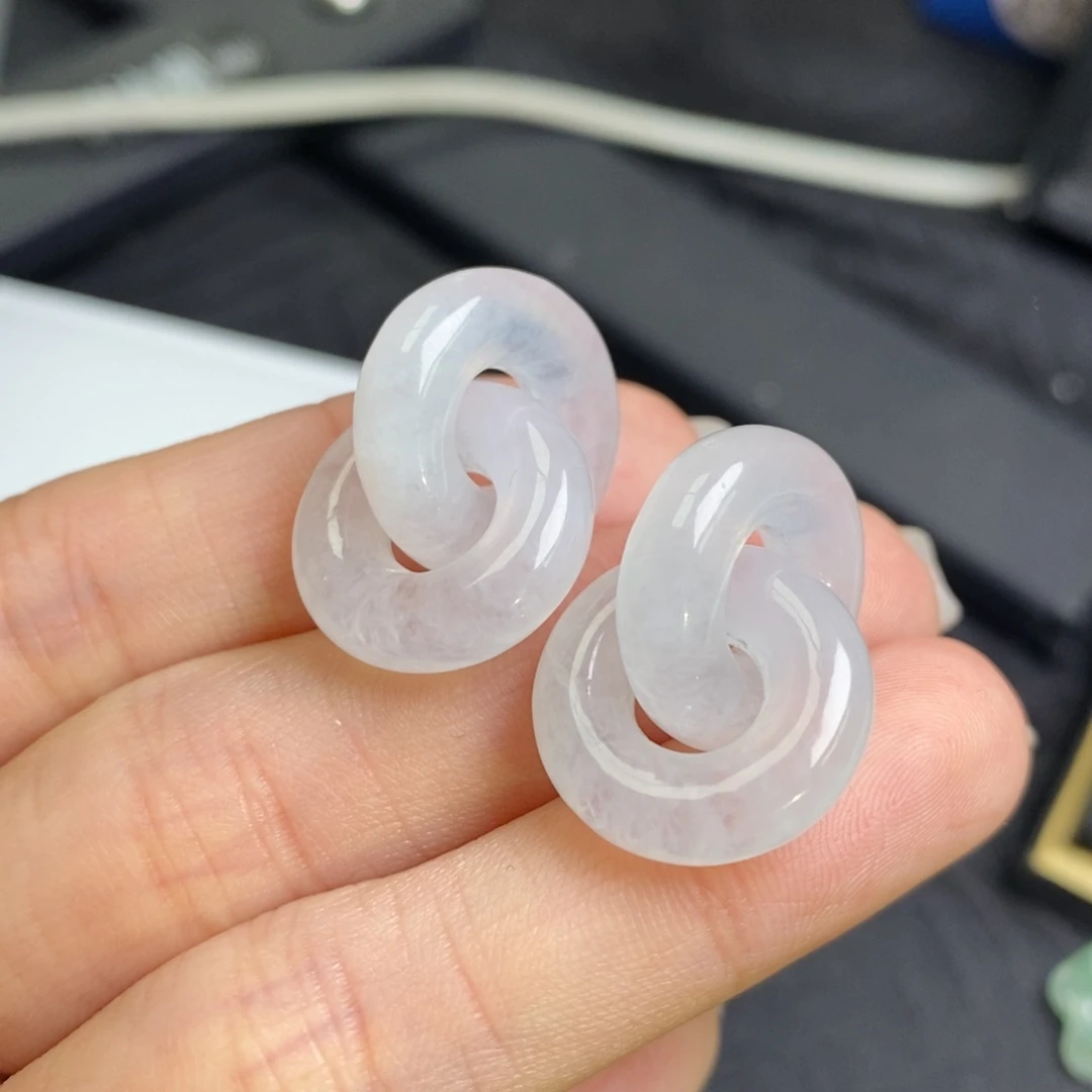 翡翠未镶嵌耳饰冰双环