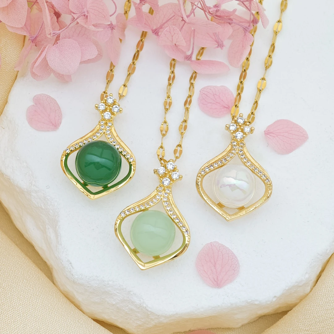 钛钢锆石项链 项链女高级感轻奢水滴人鱼姬项链百搭不掉色配饰