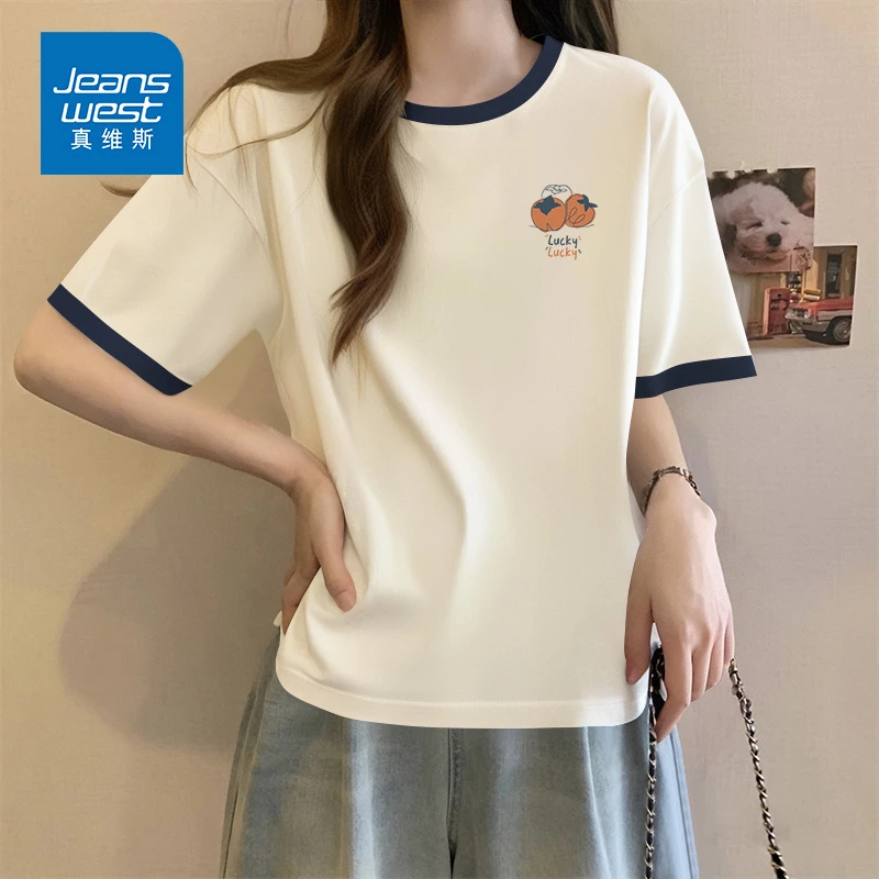 真维斯小众设计短袖女夏季2025新款爆款时尚T恤胖mm宽松纯棉半袖