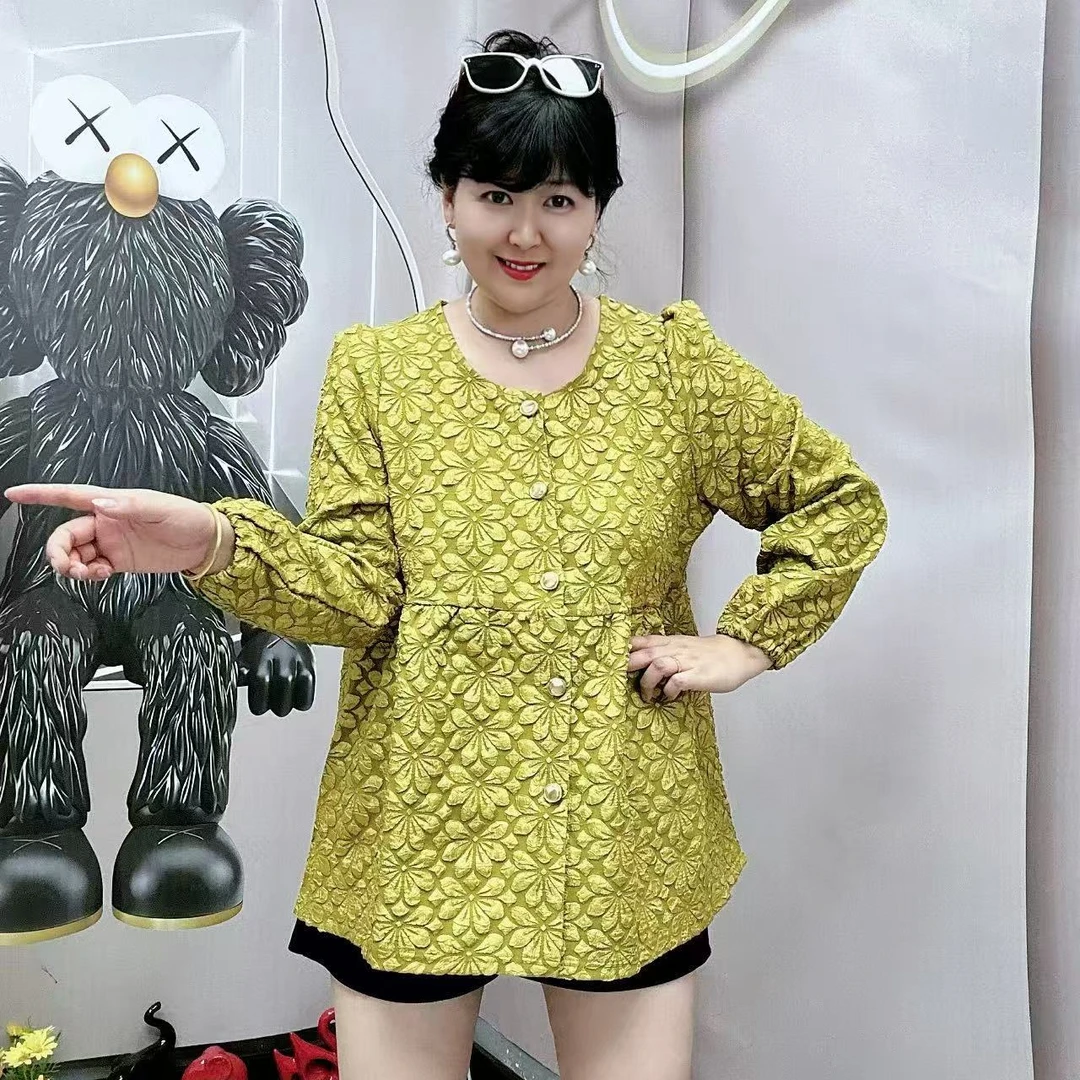 岚岚大码女装秋款时髦百搭遮肉提花显瘦外套上衣902