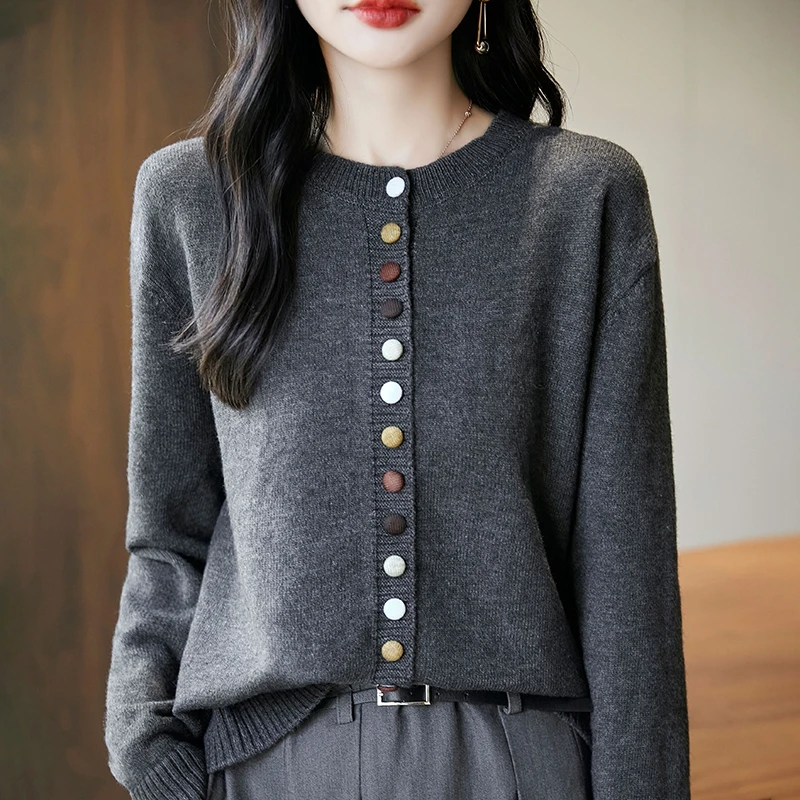 正品哥第阿码施新款羊毛小衫长袖外套女装针织毛针织衫宽松上衣