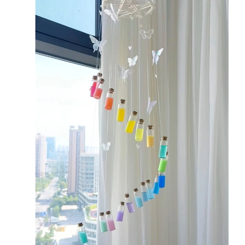 彩虹蝴蝶风铃手工diy材料包送闺蜜对象礼物挂饰驾车制作风铃彩虹i