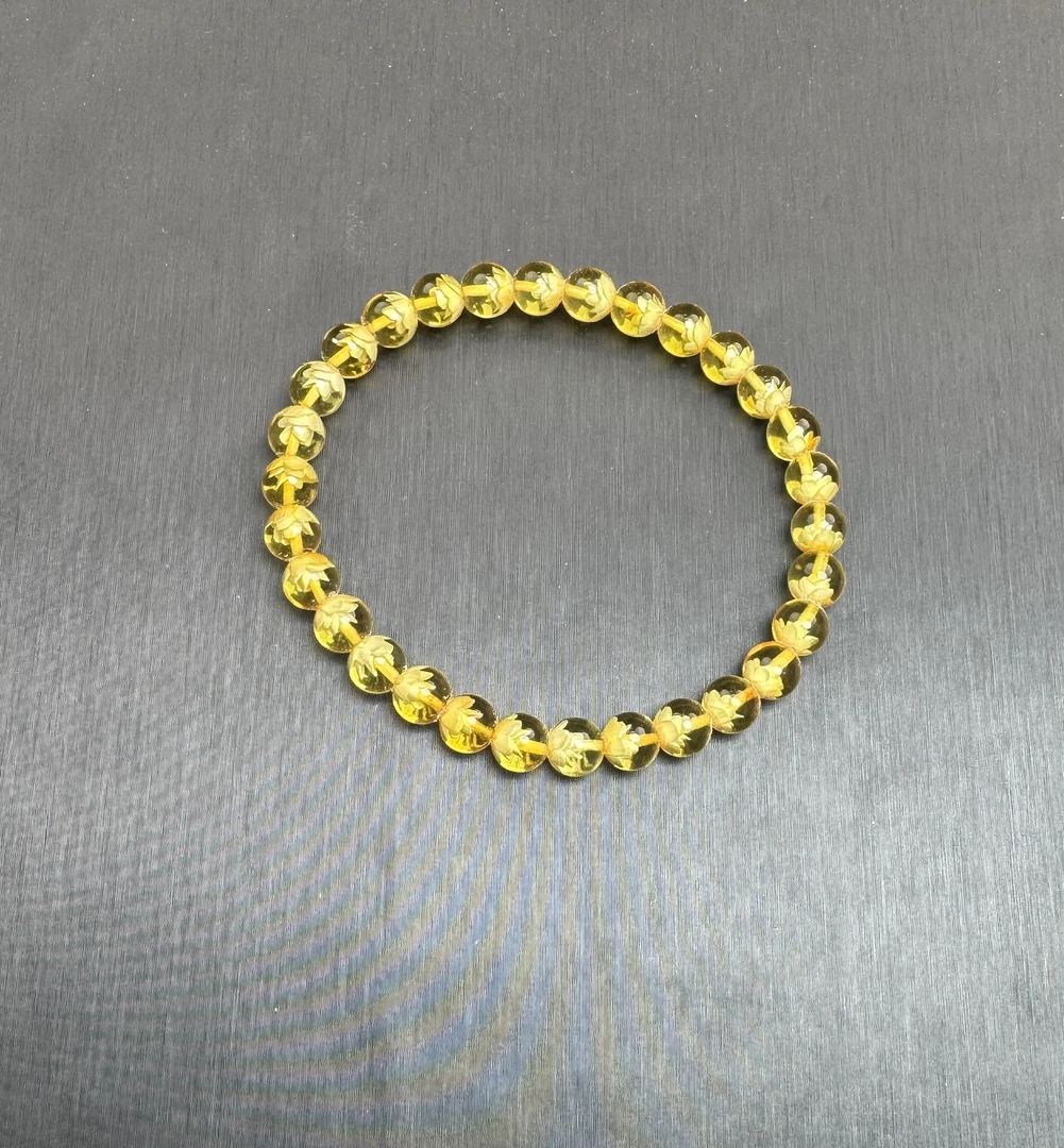 琥珀金珀手工雕刻莲花单圈手串多样性拍一发一