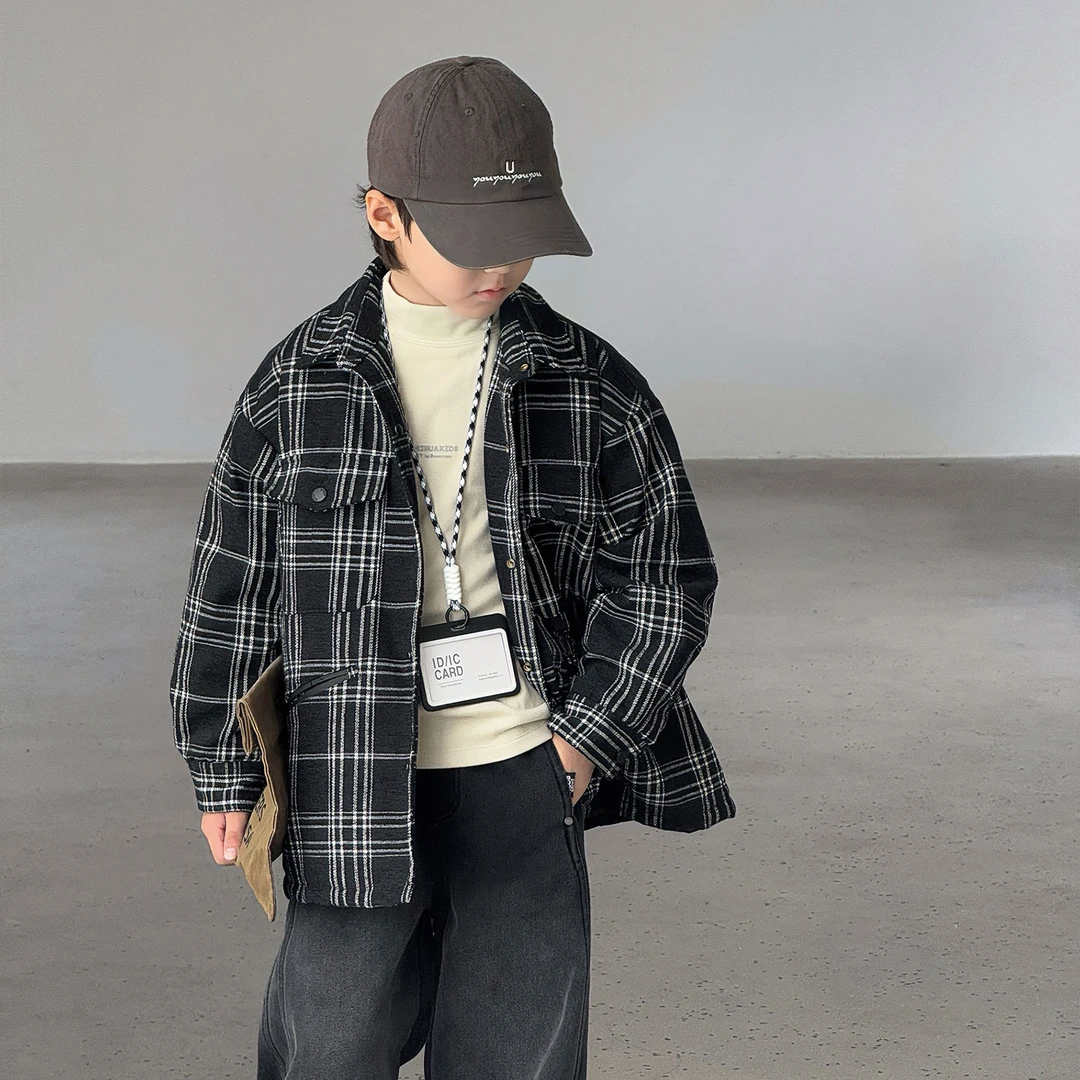 【2025秋冬款上新】男童夹棉外套中大儿童加厚衬衫男孩百搭洋气上衣