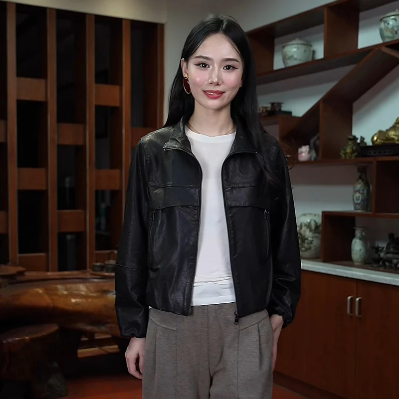 2582【炫妈】女士真皮植鞣小绵羊皮衣柔软显瘦春秋百搭气质外套宽松