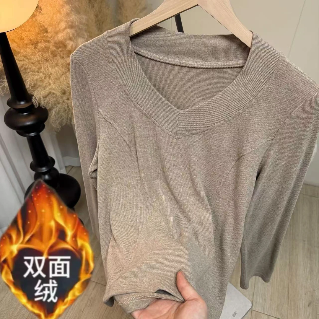【青苍】花老爷冬季新款百搭显瘦收腰V领打底QXD51284