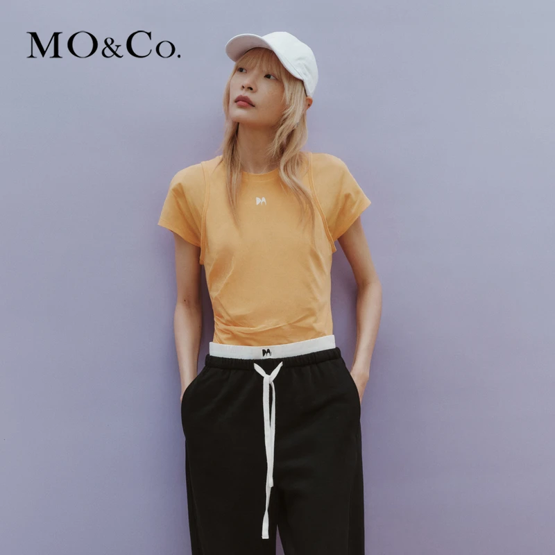 【达人专享】MOCO夏凉感棉假两件捏褶收腰T恤MBD2TEET54