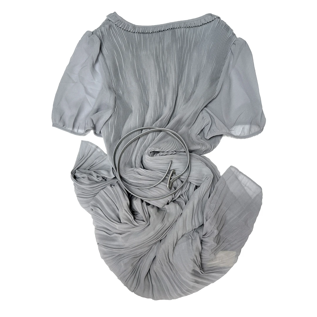 春夏女士休闲短袖压密褶连衣裙 HL15212681