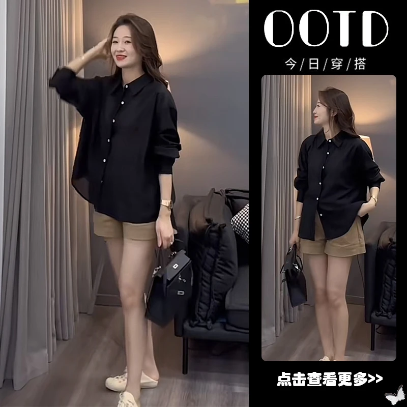 夏季穿搭一整套2025新款韩版百搭防晒衬衫上衣高腰休闲短裤两件套